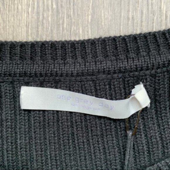 Anthropologie One Grey Day Robert Sweater Distressed Ribbed Knit Cotton Black S - Picture 12 of 16